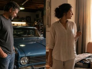 Homem com carro clássico e mulher prestes a viajar representam sonhos de infância realizados na vida adulta.